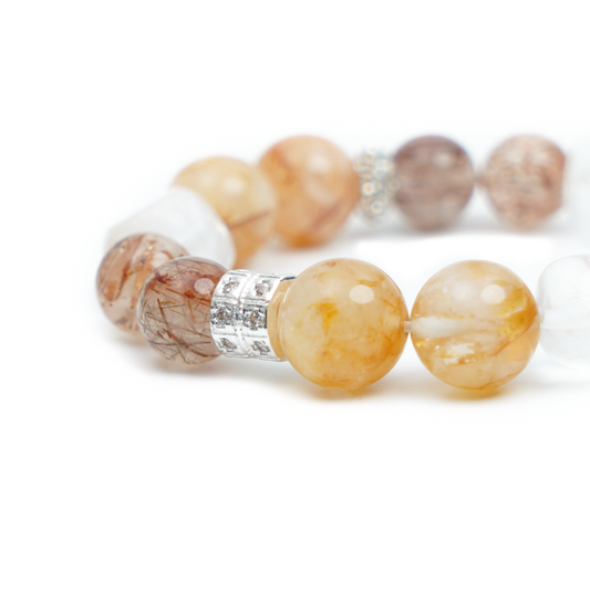 デザイン・天然石ブレスレット・ブラックゴールドスーパーセブンルチル・12mm・HJH002