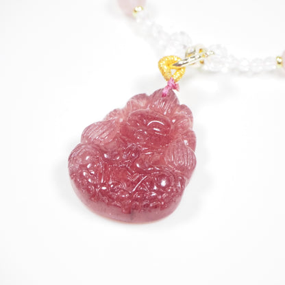 お願い狐様・天然石ネックレス・ストロベリークォーツ・ CMJHP001