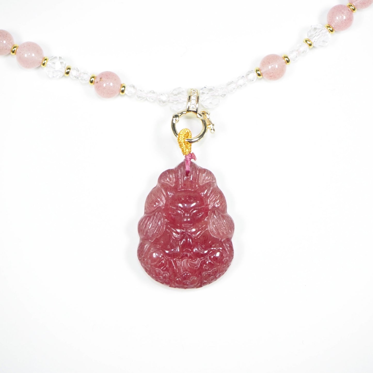 お願い狐様・天然石ネックレス・ストロベリークォーツ・ CMJHP001